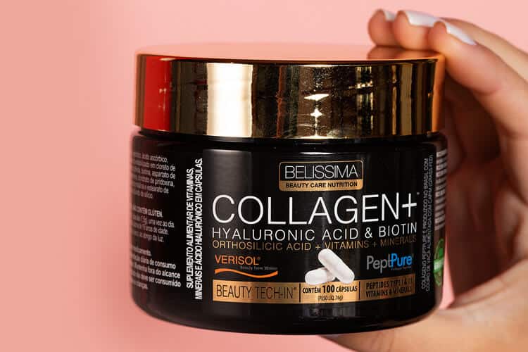 Embalagem de Collagen+, nutricosmético da Belíssima a base de colágeno, para suplementar na dieta paleolítica